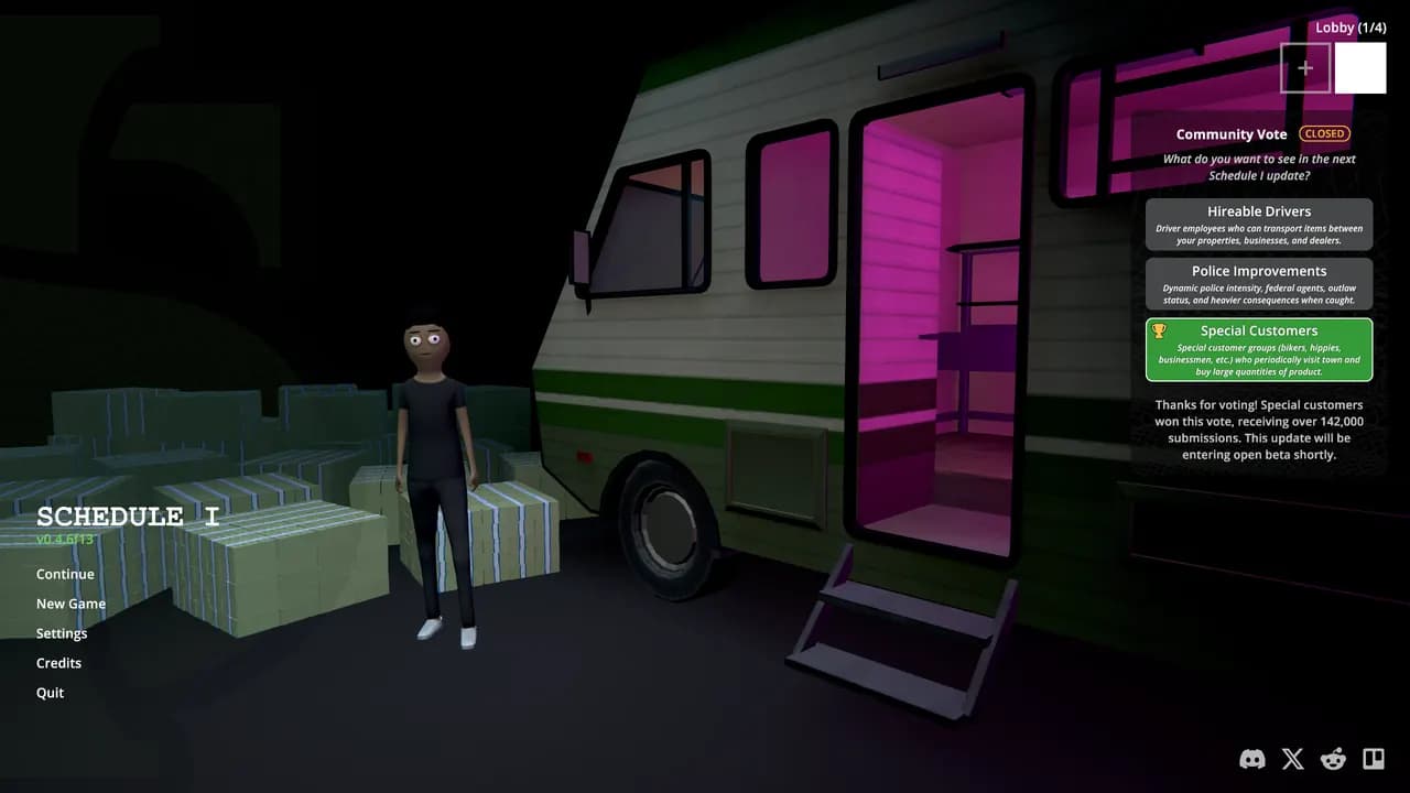 The same main menu with the gui-drawtexture repair switched off. The panel is gone; the log records NotSupportedException, method unstripping failed, at GUI.DrawTexture.